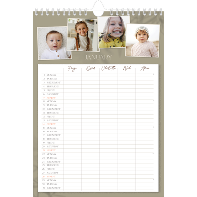 A4 Family Planner — Down to earth Planner - Family of 5 [January]