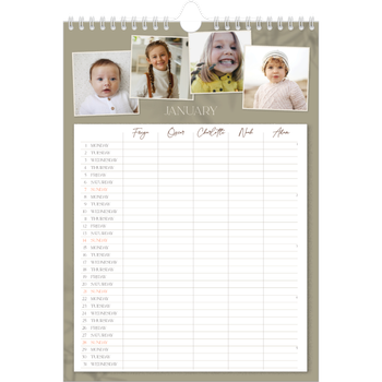 A4 Photo Calendar — Down to earth Planner - Family of 5