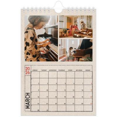 A5 Photo Calendar — Craft stamp effect [March]