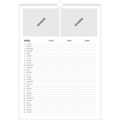 A3 Family Planner — Design your own planner - Family of 3 [April]