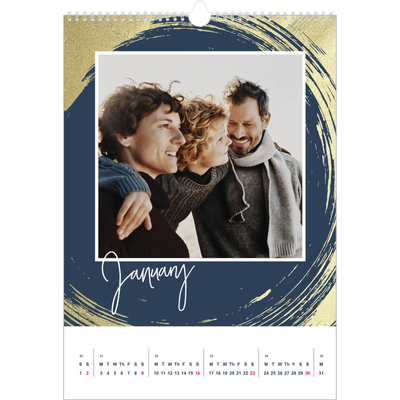 A3 photo calendars — Gold brush backgrounds [January]