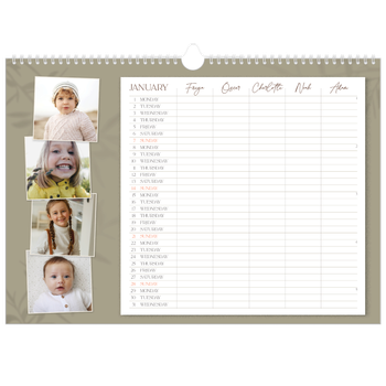 A3 Landscape Photo Calendar — Down to earth Planner - Family of 5