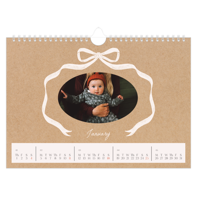 A4 Landscape Photo Calendar — Kraft and bow [January]