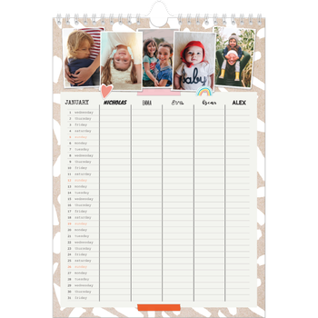 A4 Photo Calendar — Rustic Planner - Family of 5