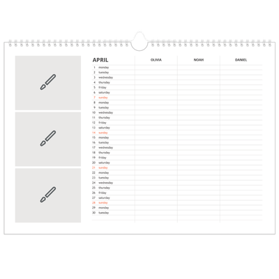 Family Planners A3 Landscape — Design your own planner - Family of 3 [April]